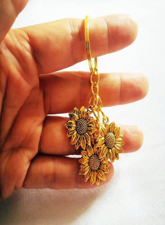 Meimimix Gold Sunflower Pendant Keychain Chain Tassel Key Chain Key Ring Keyring For Women Girls - Image 4